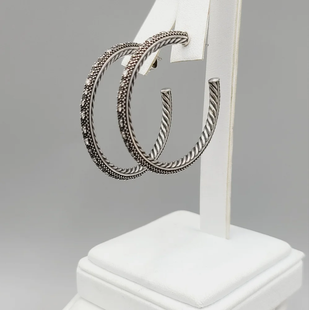 David Yurman Large Midnight Melange Hoop Earrings With Diamonds - Picture 4 of 12